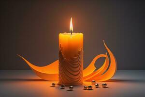 Creative burning candle on a wooden background. ai generative photo