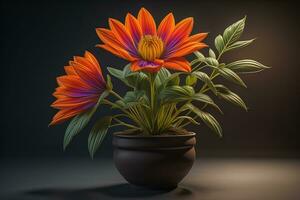 Flowers in a pot on a solid color background. ai generative photo