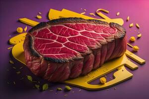 Raw beef sirloin steak with ingredients for cooking on wooden background. ai generative photo