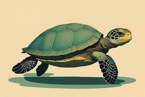 ilustración de un Tortuga en un verde antecedentes en dibujos animados estilo. ai generativo foto