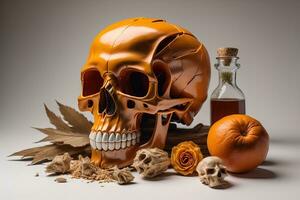 a human skeleton on a solid color background. ai generative photo