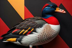 Beautiful duck on a solid color background. ai generative photo