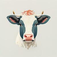 Illustration of a portrait of a cow on a grey background. ai generative photo