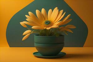 Flowers in a pot on a solid color background. ai generative photo