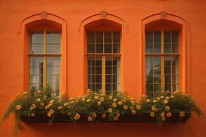 Colorful windows of a typical house in the city, ai generative photo