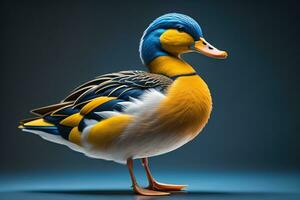 Beautiful duck on a solid color background. ai generative photo