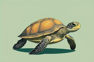 ilustración de un Tortuga en un verde antecedentes en dibujos animados estilo. ai generativo foto