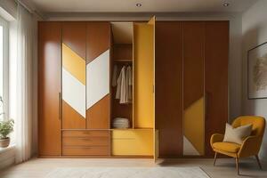 Wardrobe with clothes in the room. Toned image. ai generative photo