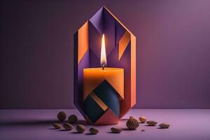 Creative burning candle on a wooden background. ai generative photo