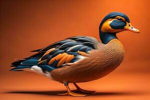 Beautiful duck on a solid color background. ai generative photo