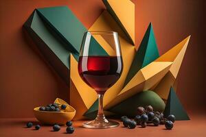 Glass of red wine on black background. ai generative photo