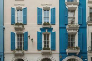 Colorful windows of a typical house in the city, ai generative photo