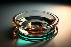 Empty glossy transparent ashtray on a dark background. ai generative photo