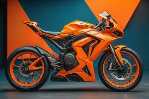 Modern powerful sports motorcycle on a colorful background. ai generative photo