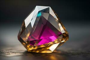 Brilliant multicolored sapphire on a surface. ai generative photo