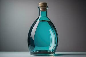 Bottle with a liquid on a solid color background. ai generative photo