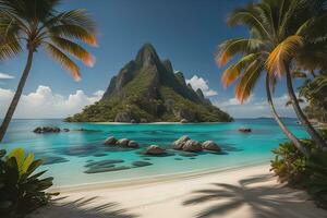 tropical playa con palma arboles y blanco arena. ai generativo foto