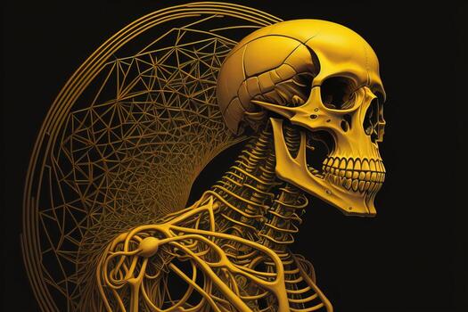 a human skeleton on a solid color background. ai generative photo