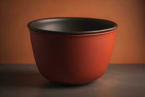 Empty ceramic pot on solid color background. Minimalistic design. ai generative photo