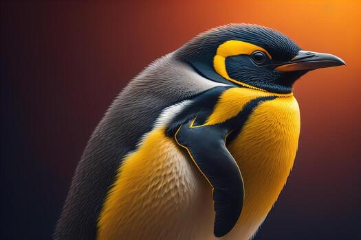 Cute penguin standing in front of solid color background. ai generative photo