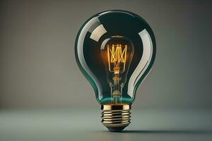 Glowing glass light bulb on dark background. ai generative photo