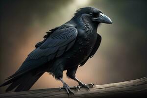 Close up portrait of a black raven, Corvus corax. ai generative photo