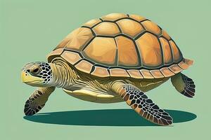 illustration of a turtle on a green background in cartoon style. ai generative photo