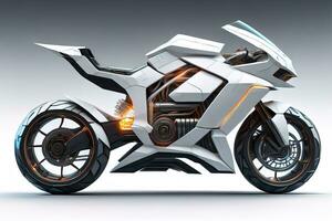 a white super sports motorcycle on a gray background. ai generative photo