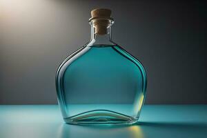 Bottle with a liquid on a solid color background. ai generative photo