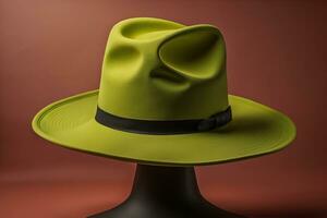 Fashionable hat on a solid color background. ai generative photo