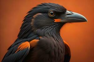 Close up portrait of a black raven, Corvus corax. ai generative photo