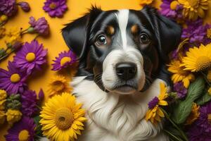 Portrait of a cute dog on a colorful background. Studio shot. ai generative photo