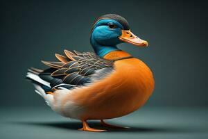 Beautiful duck on a solid color background. ai generative photo