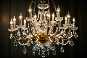 Luxury chandelier isolated on dark background. ai generative photo