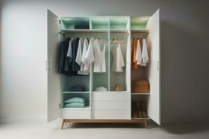 Wardrobe with clothes in the room. Toned image. ai generative photo