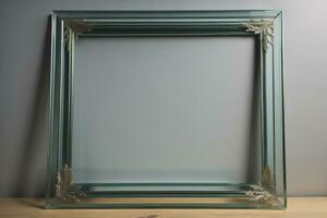 Glass picture frame on a solid color background. ai generative photo