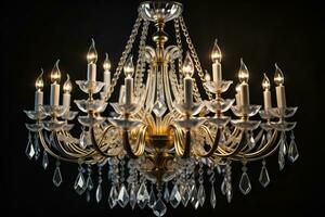 Luxury chandelier isolated on dark background. ai generative photo