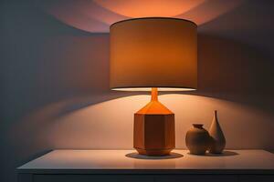 decorative table lamp on solid color background. ai generative photo