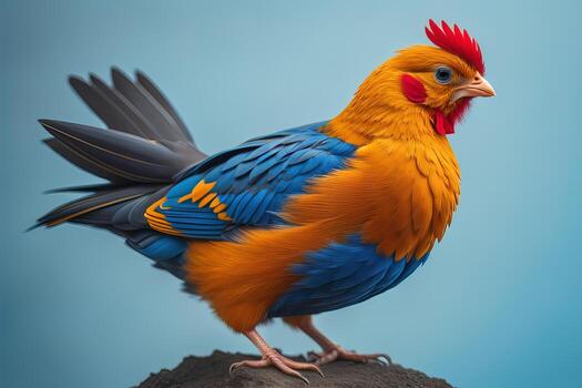 Colorful chicken on a solid color background, studio photo. ai generative photo