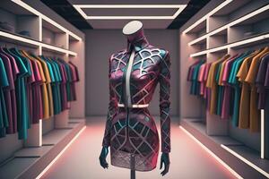 Futuristic fashion mannequin in the store. ai generative photo