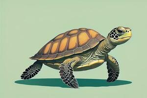 illustration of a turtle on a green background in cartoon style. ai generative photo