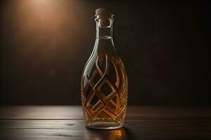 Bottle with a liquid on a solid color background. ai generative photo