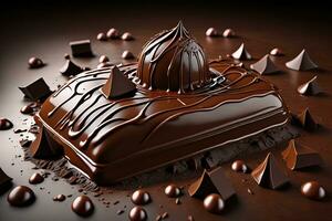 Chocolate truffles on a dark background. ai generative photo