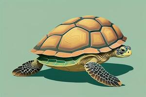 ilustración de un Tortuga en un verde antecedentes en dibujos animados estilo. ai generativo foto