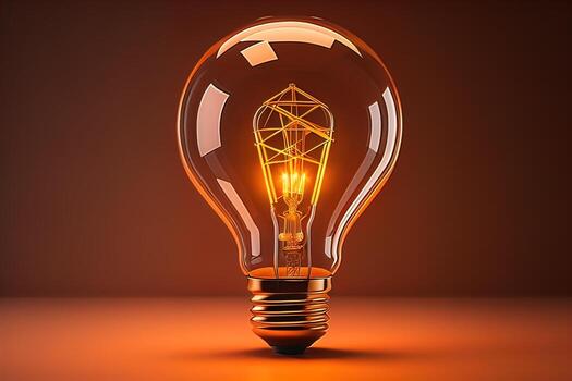 Glowing glass light bulb on dark background. ai generative photo