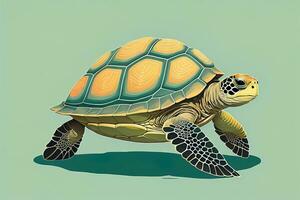 ilustración de un Tortuga en un verde antecedentes en dibujos animados estilo. ai generativo foto