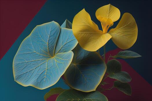 Tropical leaves of monstera on a solid color background. ai generative photo