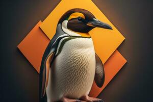 Cute penguin standing in front of solid color background. ai generative photo