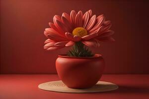 Flowers in a pot on a solid color background. ai generative photo