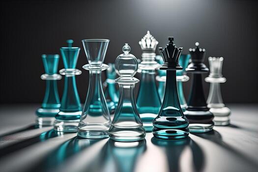 glass chess pieces on a dark background, the concept of business strategy. ai generative photo